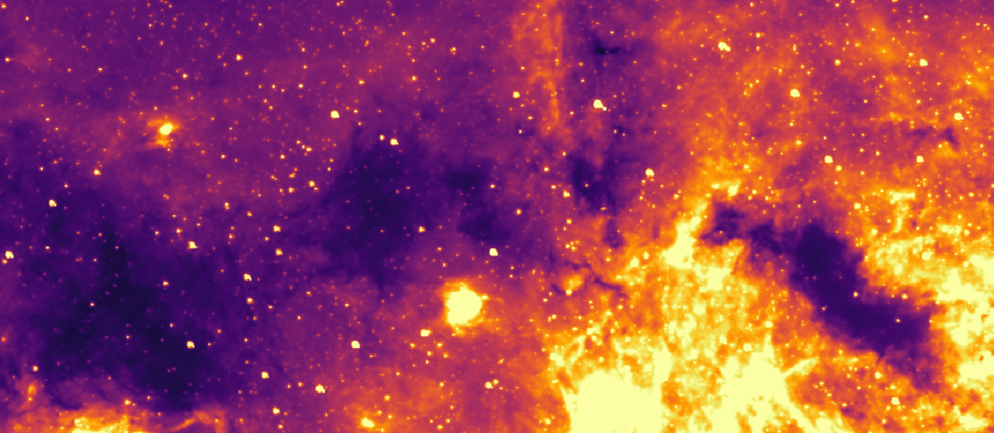 Spitzer GLIMPSE Survey 7 micron image of the Milky Way Galactic Center Dust Ridge.